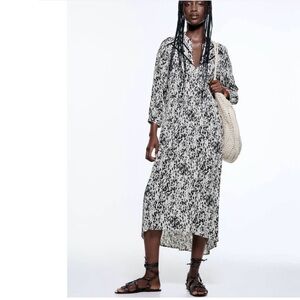 Zara Patterned Viscose Midi Dress NWT